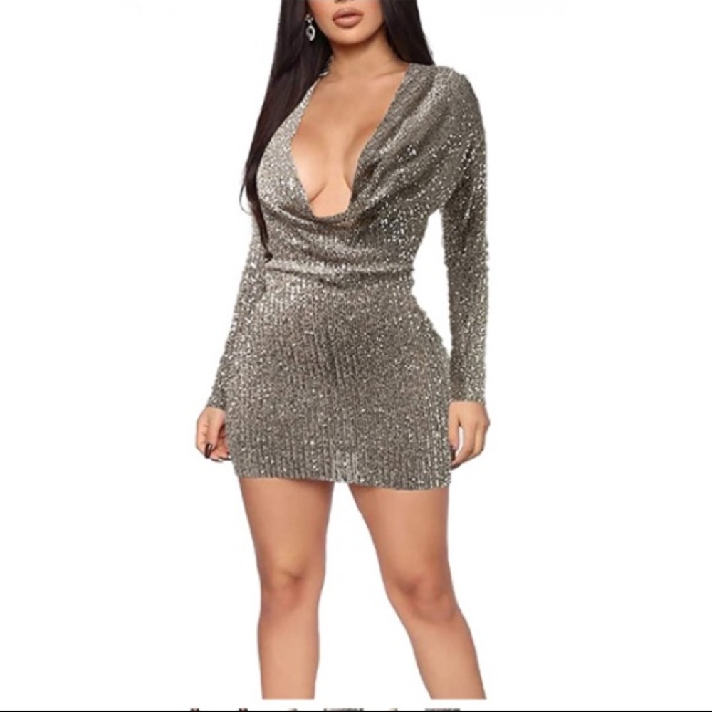 V Neck Long Sleeve Club Mini Dress/Party Dress